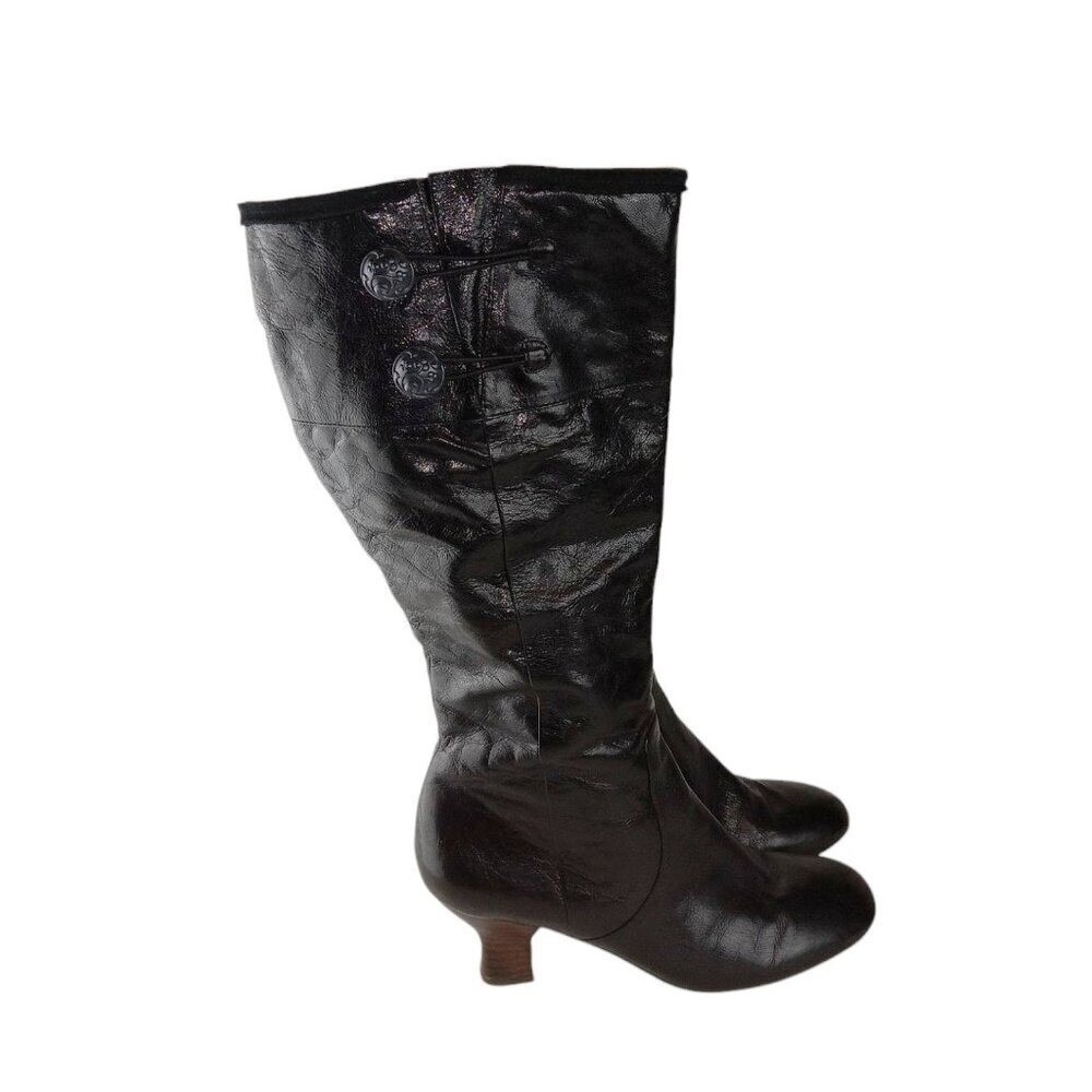 NAYA Dalia Women's Boots Black Leather Side Zip Knee High Size 9.5W